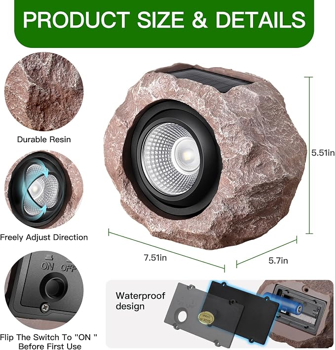 4 Pack Solar Rock Lights Outdoor, Angle Adjustable Solar Lights Outdoor - Image 5