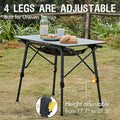 Folding Camping Table, Adjustable Height Aluminum Roll-Up Top, Dark Gray