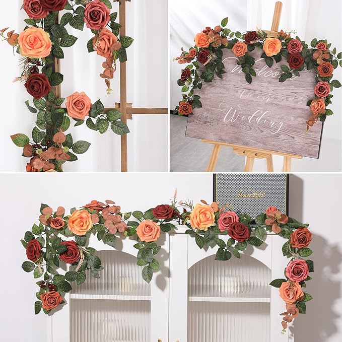 Artificial Rose Garland, 60-Inch Foam Floral Vine with Greenery