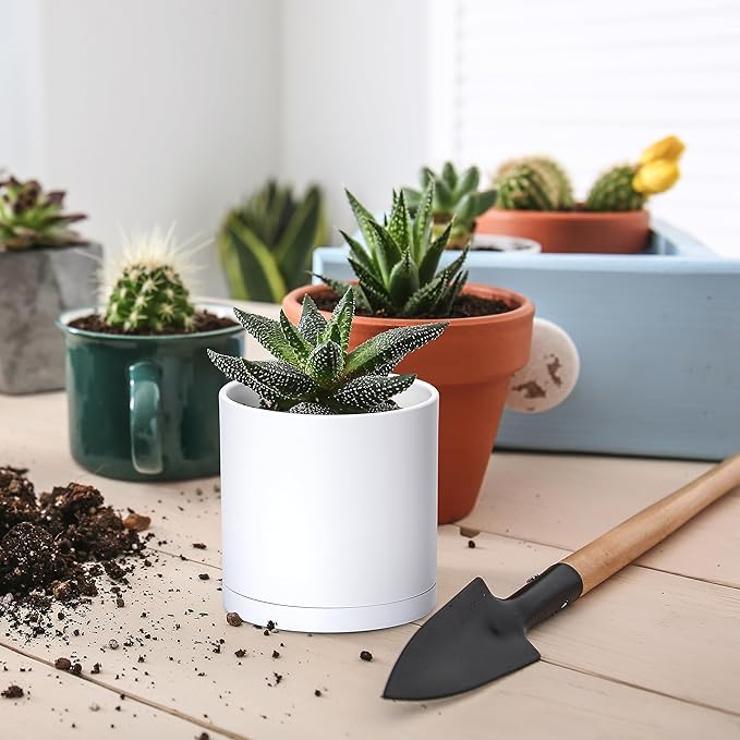 Planter Pots, 18 Pack Matte White 2.5 Inch Plastic with Saucers