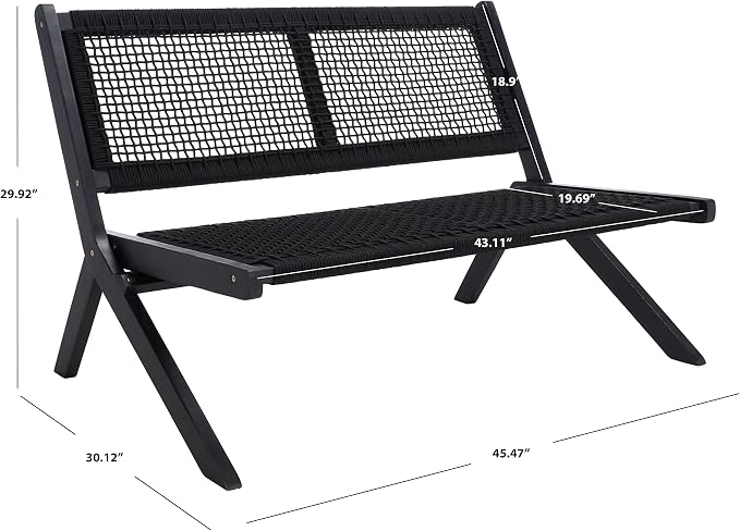 SAFAVIEH Outdoor Collection Kobina Black Acacia Wood/Black Rope Foldable Bench - Image 16