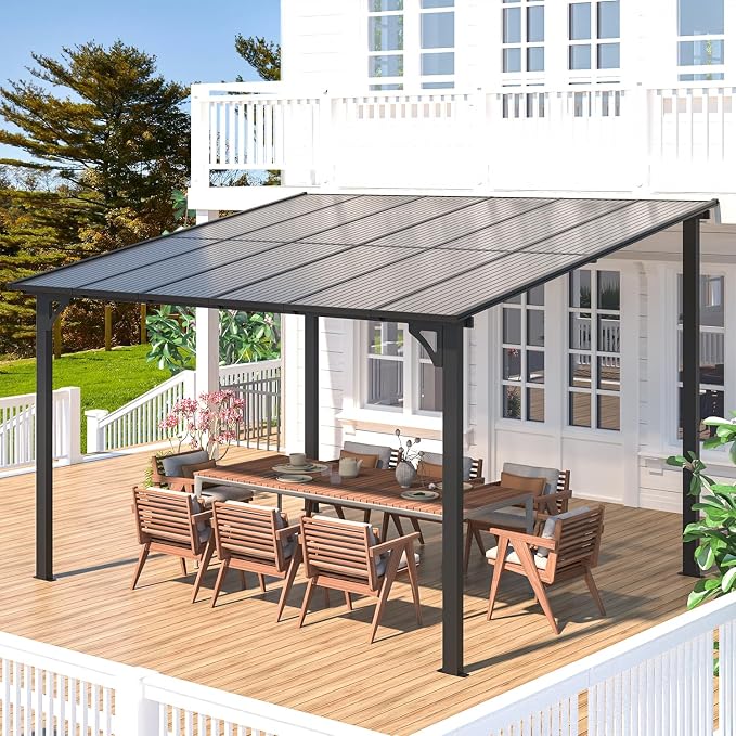 AECOJOY Wall Gazebo12’ x 10’, Hard Top Gazebos Pergola on Clearance, Outdoor - Image 2