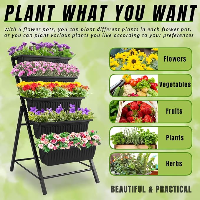 Homdox 4FT Vertical Garden Bed, 5 Tiers Raised Garden Planter, 25.6 * 26 * - Image 5