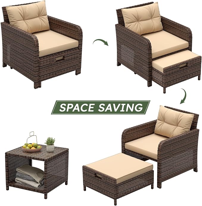 LHBcraft Outdoor Furniture 5 Piece Patio Conversation Set, PE Rattan Patio Set - Image 5
