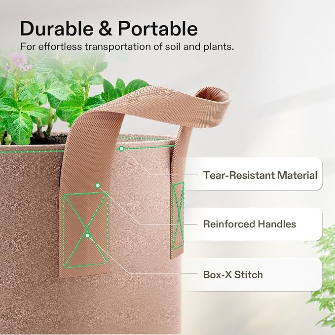 VIVOSUN 5-Pack 7 Gallons Grow Bags Heavy Duty Thickened Nonwoven Fabric Pots - Image 6