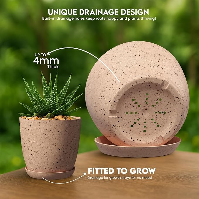 Utopia Home - Spotty Plant Pots Indoor - 7/6.6/6/5.3/4.8 Inches Flower Pots - - Image 4