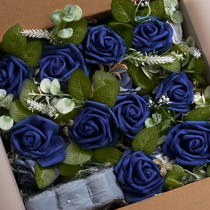 Artificial Flowers for Wedding Aisle Chairs, Set of 10, Dusty Blue