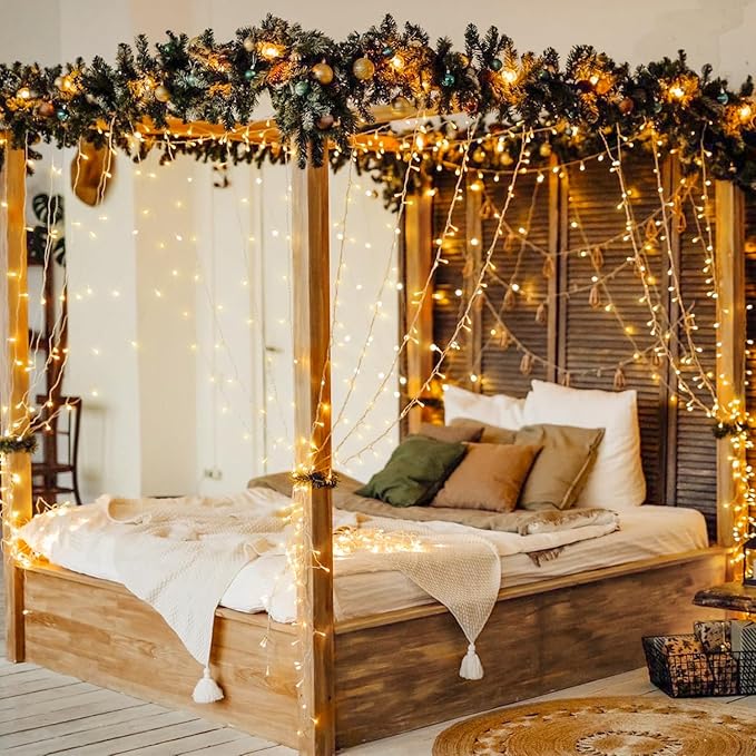 Indoor String Lights, 600 LED Warm White Curtain Lights with Remote