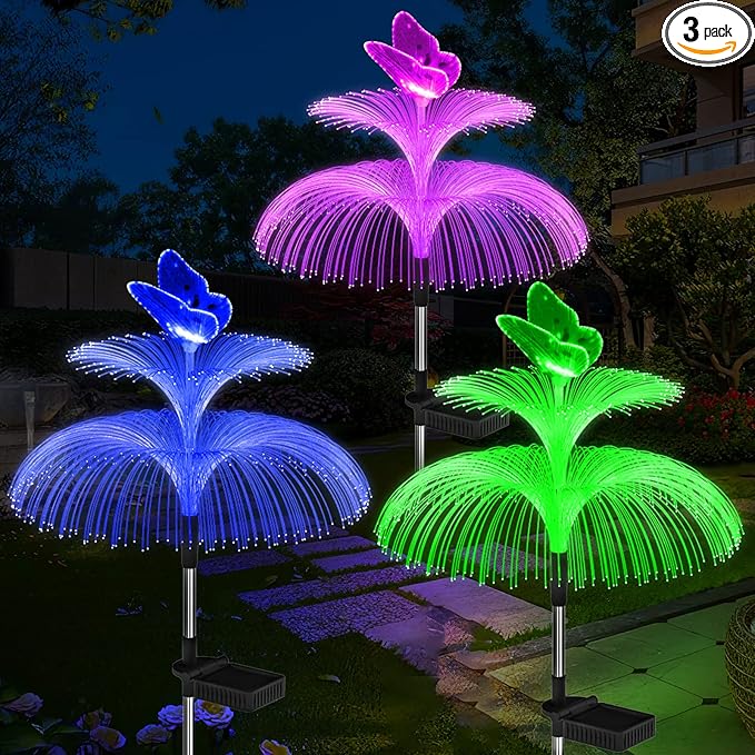 Solar Garden Lights Waterproof 3 Pack Solar Lights Outdoor Decorative 7 Color by Weepong