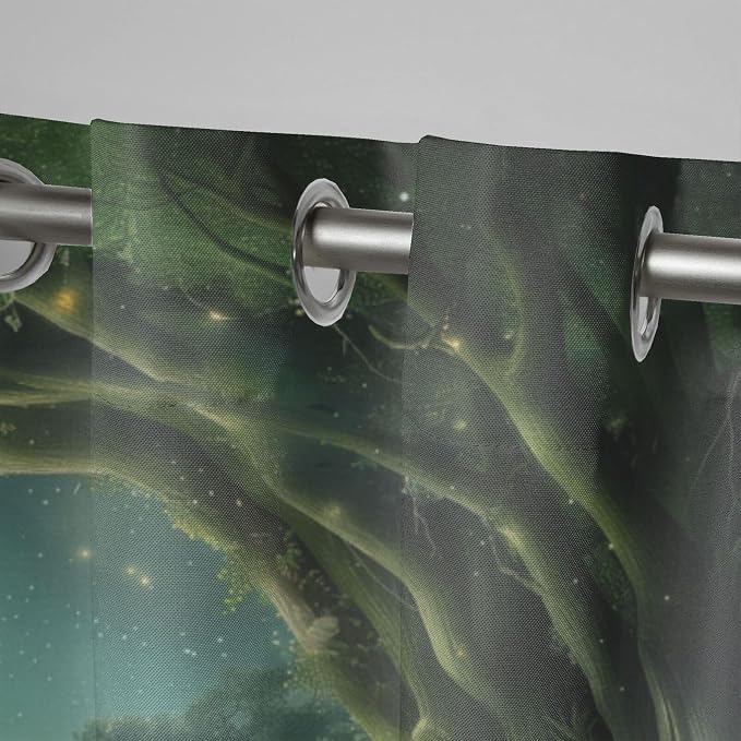 Forest Theme Outdoor Curtains for Patio Waterproof, Trees Moon Lake Pattern - Image 4