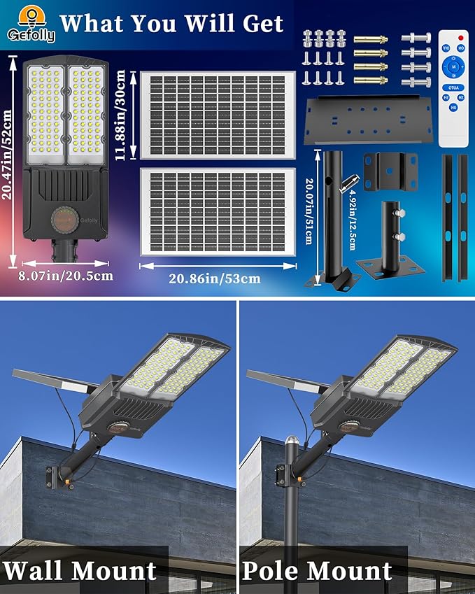 Street Area Lighting with 104 LEDs, Black Aluminum Solar Outdoor Light