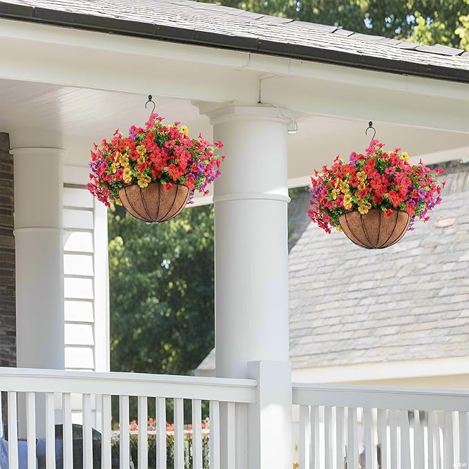 Artificial Flowers, 2 Hanging Baskets, 24 Flower Packs, Plastic