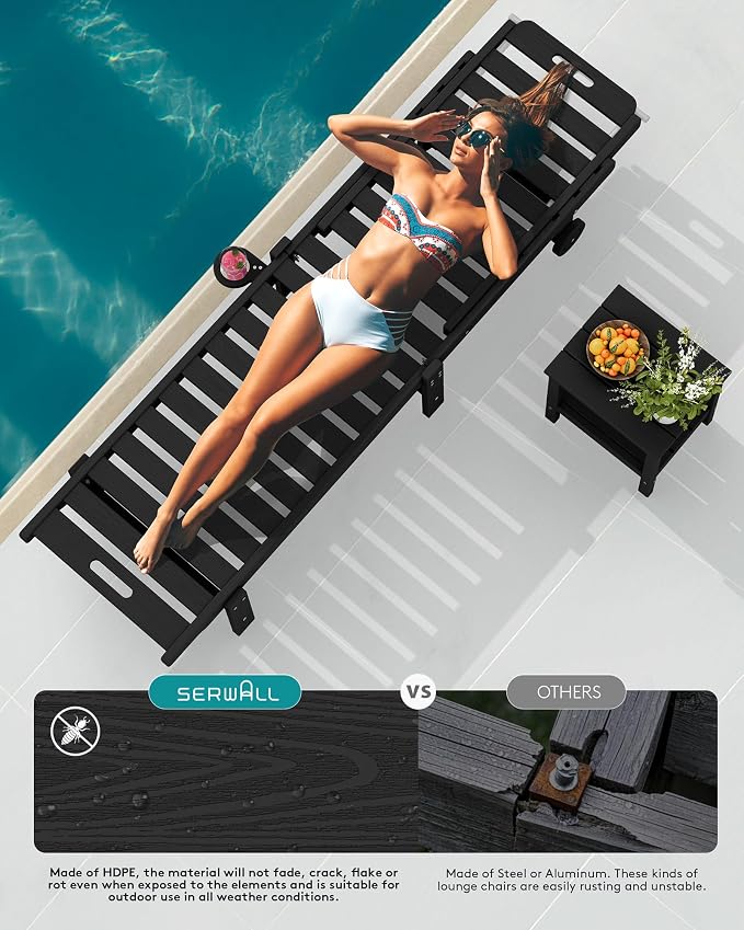 SERWALL Outdoor Chaise Lounge Set of 2, All-Weather HDPE Pool Lounge Chairs - Image 9
