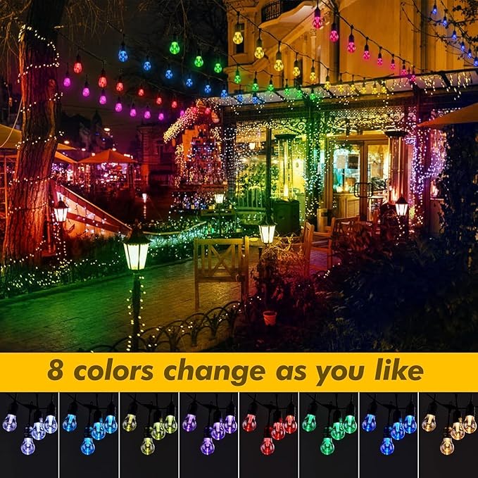 String Lights, 144 ft Solar LED Patio Lights, 8 Colors with Remote