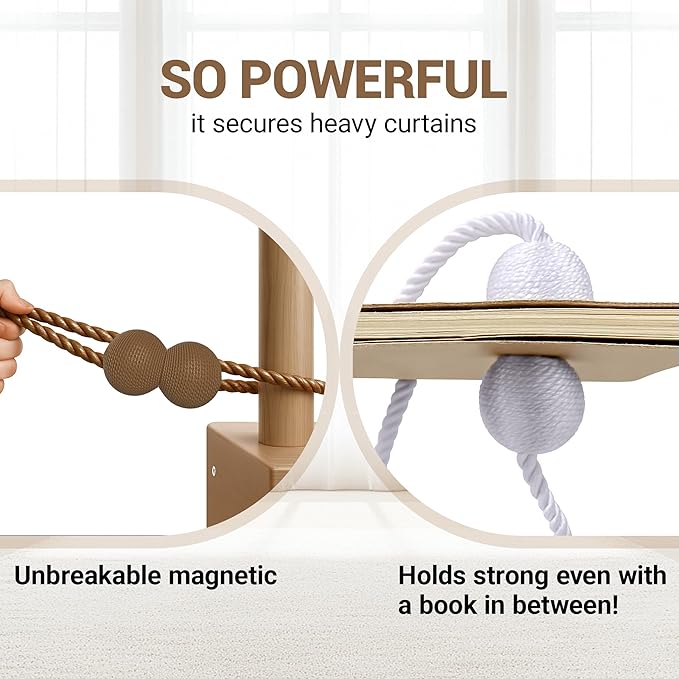 Hion Magnetic Curtain Tiebacks Dark Brown 4 Pack, Curtain Tiebacks Buckles - Image 5