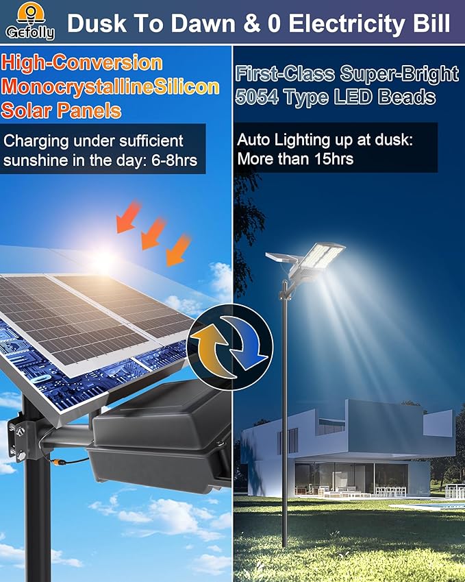 Street Area Lighting, Solar Powered, 104 LED Beads, Black Aluminum