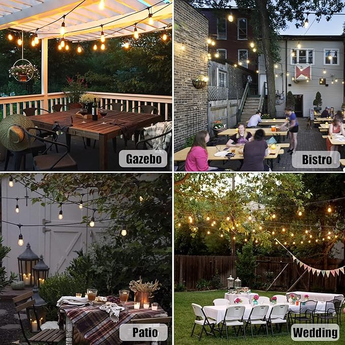 String Lights, 48 Ft Waterproof Outdoor Edison Bulbs, Warm 2200K