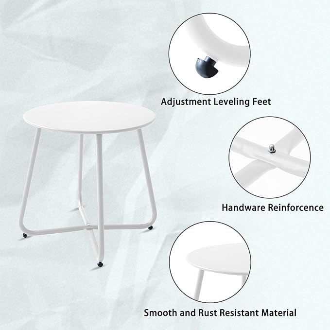 Patio Outdoor Side Table Waterproof Round Metal Steel Small Side Table Weather - Image 4