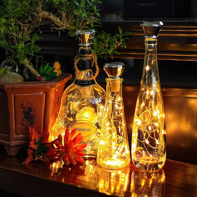 Indoor Outdoor Solar String Lights for Wine Bottles, 12 Pack Warm White
