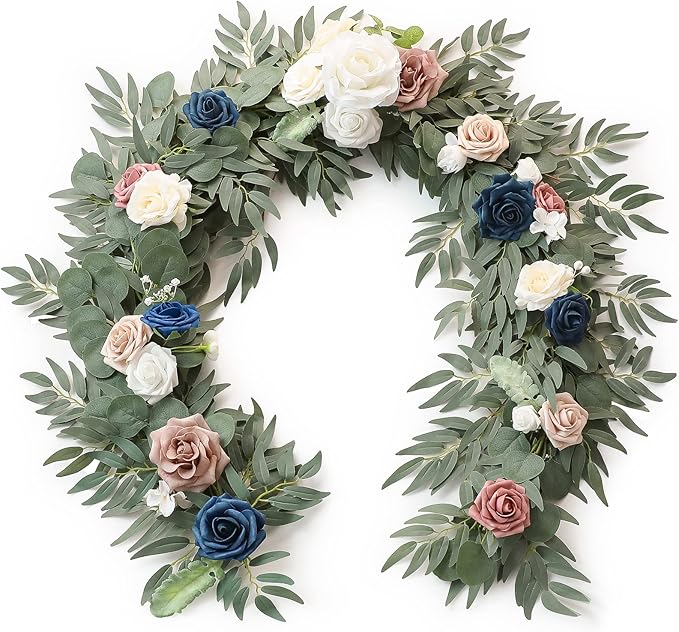 Artificial Flower Garland 6ft Eucalyptus Willow Vine, Dusty Rose Navy