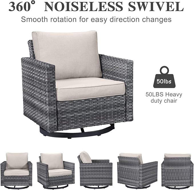 Belord 7 PCS Outdoor Furniture Set, Mixed Grey Wicker, Includes Swivel Rocker - Image 7
