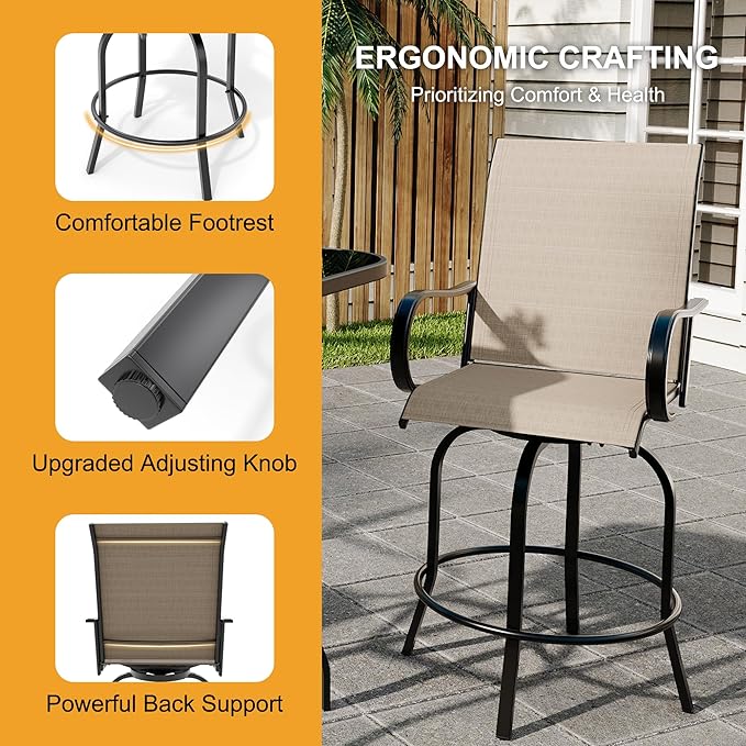 5 Piece Outdoor High Top Bar Set, 5 Pieces Outdoor Swivel Bar Set - Image 7
