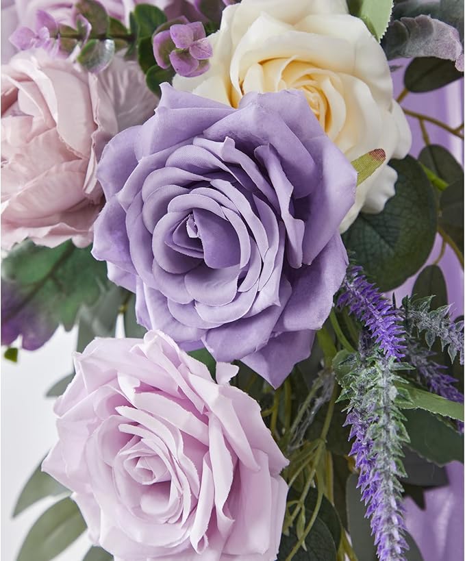 Artificial Flowers Lilac Silk Wedding Arch Decor Set, Sheer Drapes Included