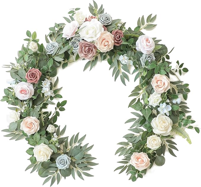 Artificial Flowers Eucalyptus Garland, 6 Ft Blush and Powder Blue Vine
