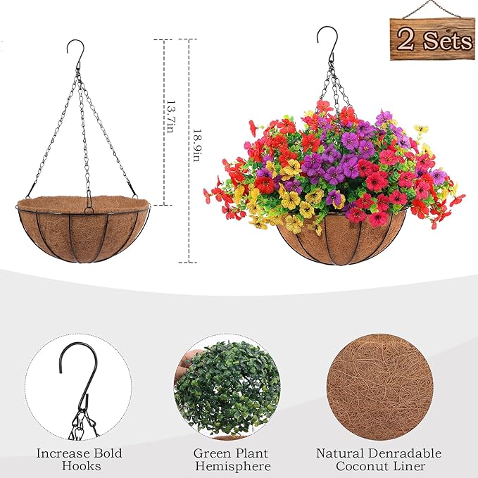 Artificial Flowers, 2 Hanging Baskets, 24 Flower Packs, Plastic