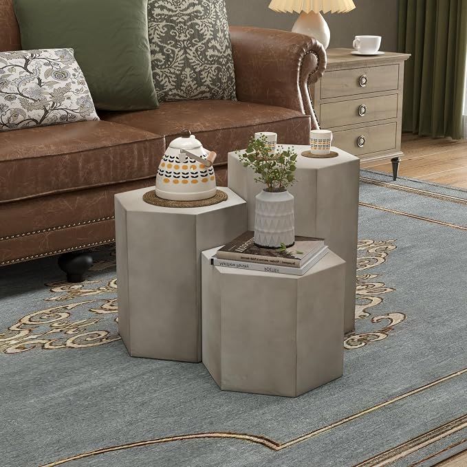 COSIEST Concrete Accent Table, Hexagon Patio Side Table 14.5''Wx20''H, Modular - Image 6