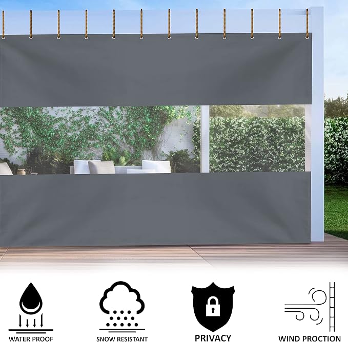 Outdoor Curtain, Waterproof Clear Vinyl Patio Panel, 8' x 15' Gray