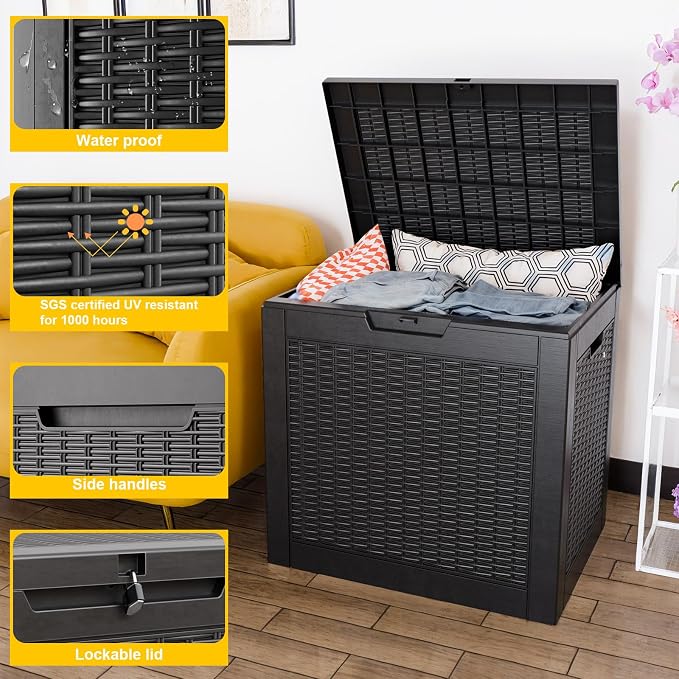 31 Gallon Waterproof Outdoor Storage Box, Resin Deck Box, Lockable Outside - Image 2