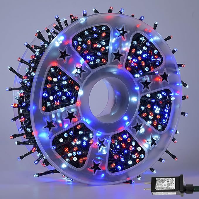 String Lights 500 LED 165 ft Red White Blue Outdoor Waterproof