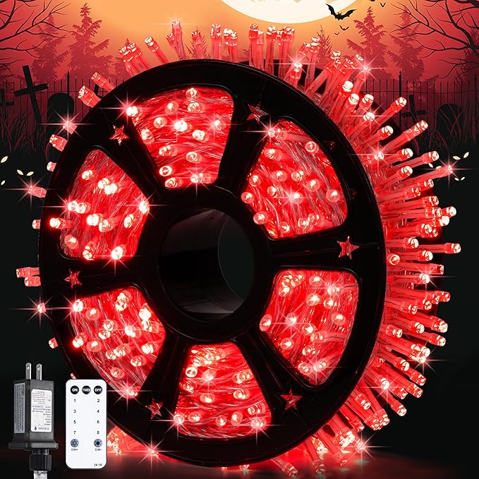 Red String Lights, 600 LEDs, 168 Ft, Indoor Outdoor Halloween Decor