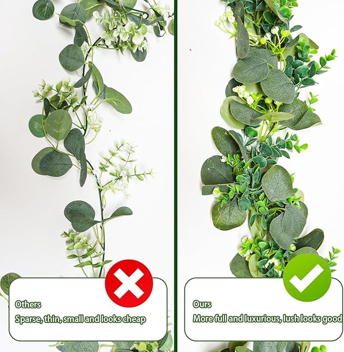 Artificial Eucalyptus Garland, 2-Pack, 5.9 Ft Green Faux Greenery