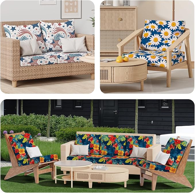 Cushion Covers 8 Pack Stretch Fit Patio Slipcovers Big Flower Print