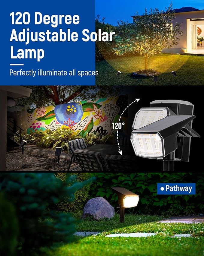 Solar Lights Outdoor Lighting IP65 Waterproof, 63LED Solar Spotlights, 3 Pack - Image 5