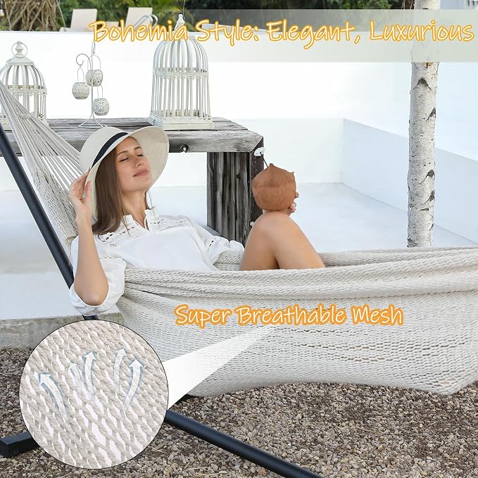 ZEAN Handwoven Hammock by Thick Cotton Rope XXL Two Person Hammock - Image 2