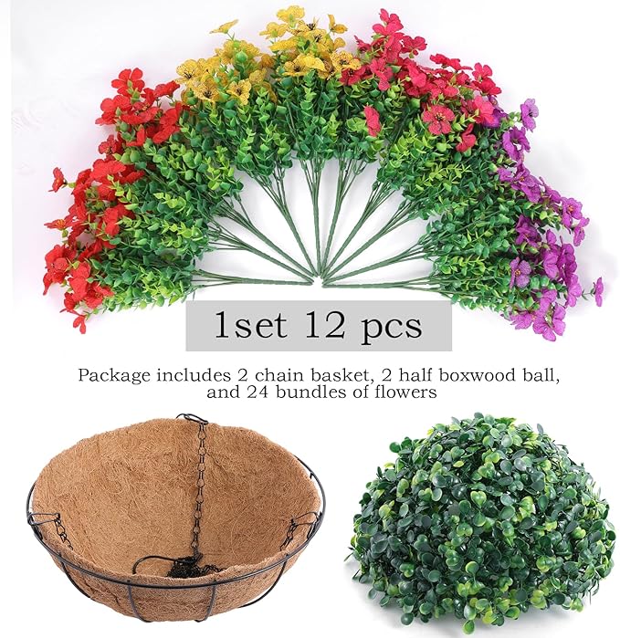 Artificial Flowers, 2 Hanging Baskets, 24 Flower Packs, Plastic