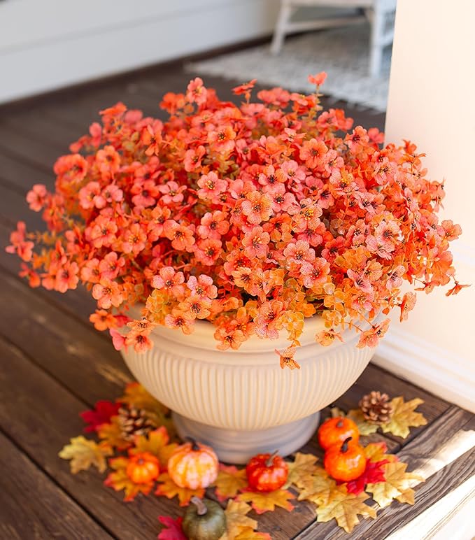 Artificial Daisy Flowers, 12 Bundles, Orange with Eucalyptus Leaves