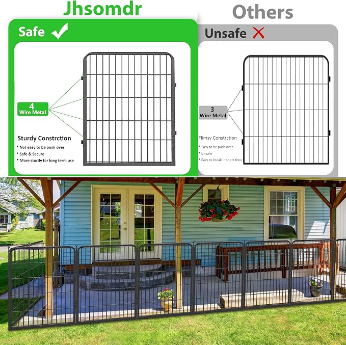 Decorative Metal Garden Fence with Gate, Silver Black, 16 Panels