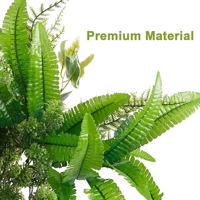 Artificial Greenery Plants Set, 14 Pieces, 11 Varieties, UV-Resistant Outdoor
