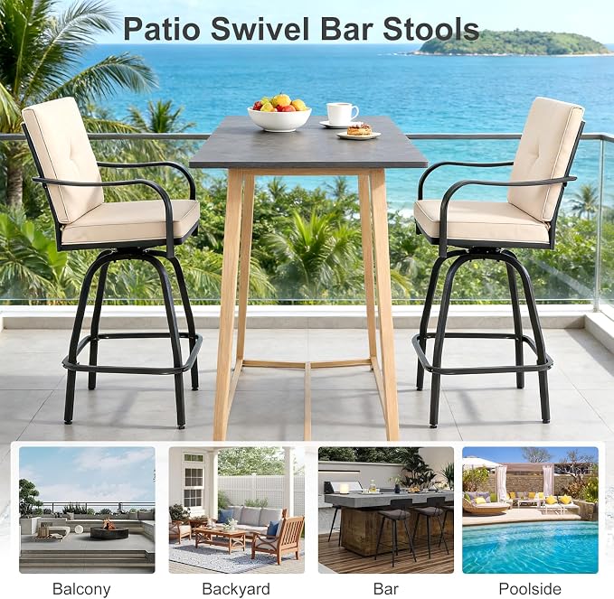Outdoor Swivel Bar Stools Set of 2, Bar Height Patio Chairs - Image 5