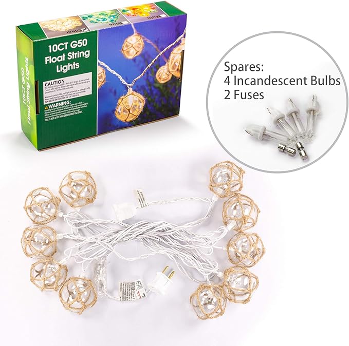 Indoor String Lights, 10 Clear Nautical Buoy Balls, 9.83 Ft Plug-In