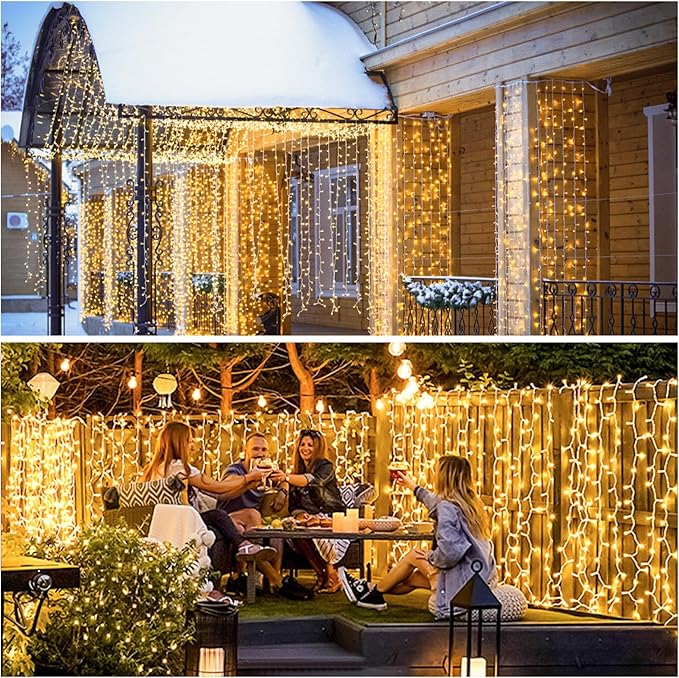 LED Curtain String Lights, 900 LEDs, Warm White, Remote, 9.5 x 29.5 ft