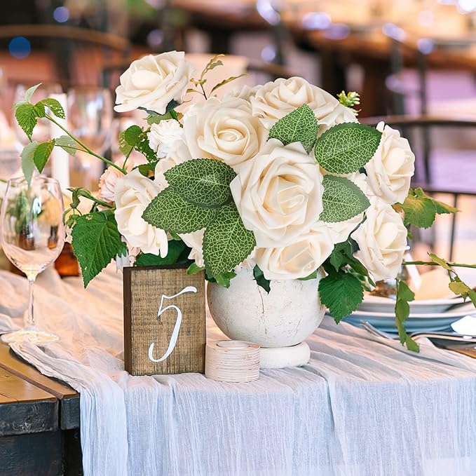 Artificial Flowers: 50 Champagne Rose Heads with Wire Stems, Foam
