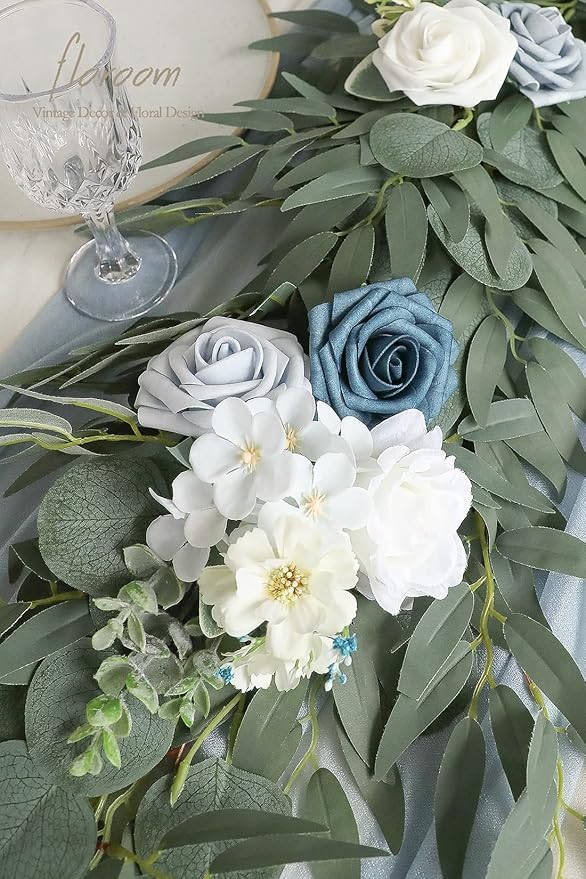Artificial Flowers Garland 6 ft Dusty Blue Eucalyptus Faux Silk Vine