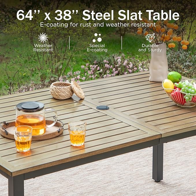 PHI VILLA Patio Dining Set for 6, Padded Textilene Swivel Dining Chairs & Brown - Image 7