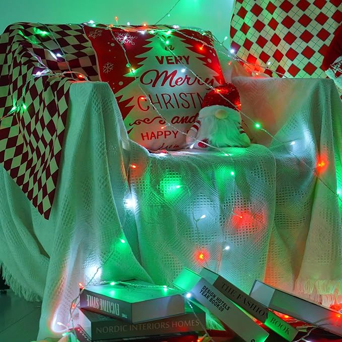 String Lights, 500 LED Outdoor Holiday Lights, 165ft Red White Green