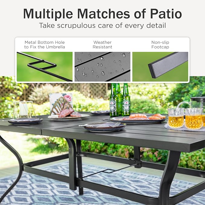 PHI VILLA Patio Dining Set for 6 Person, Rectangle Metal Table - Image 8